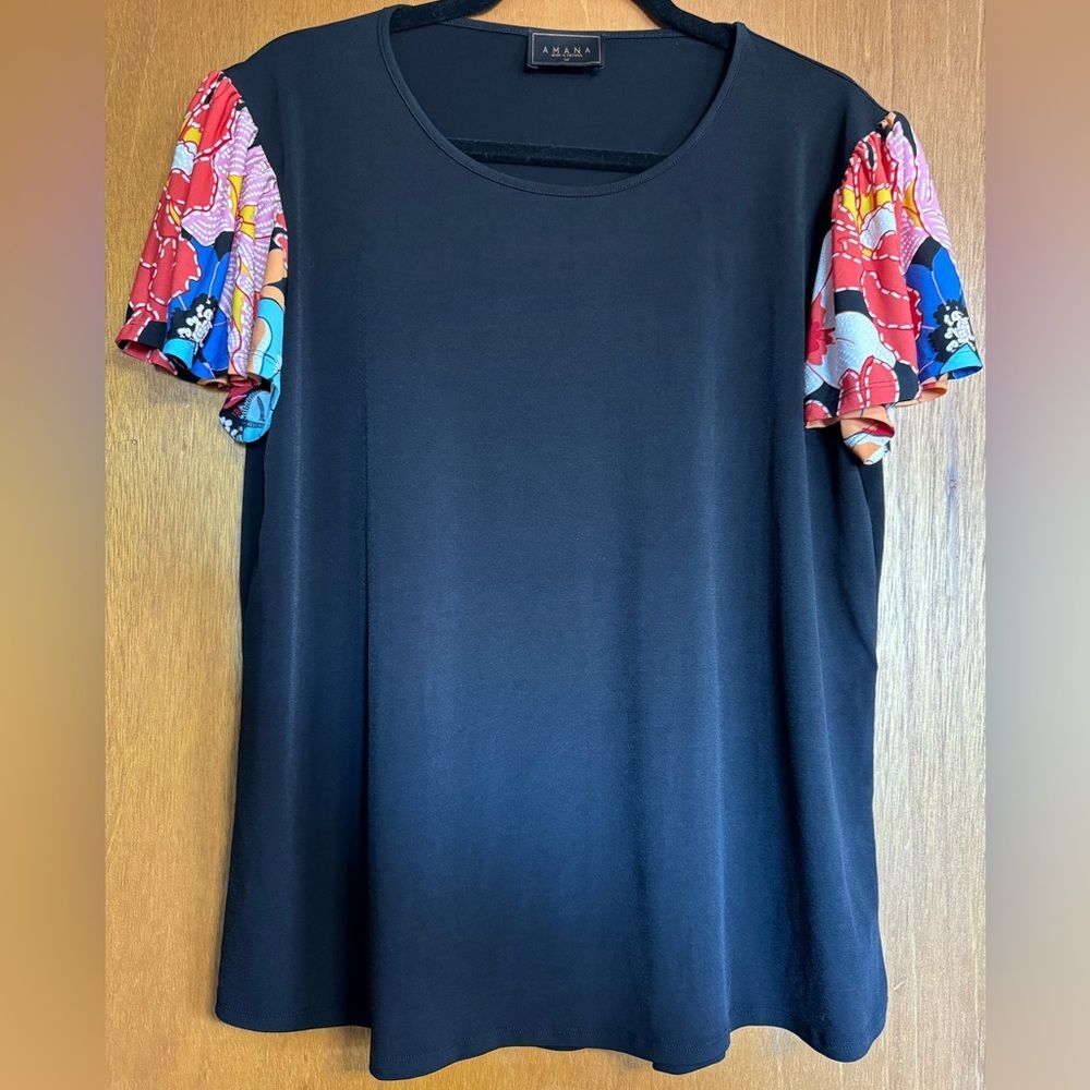 Amana Black Blouse with Colorful Sleeves